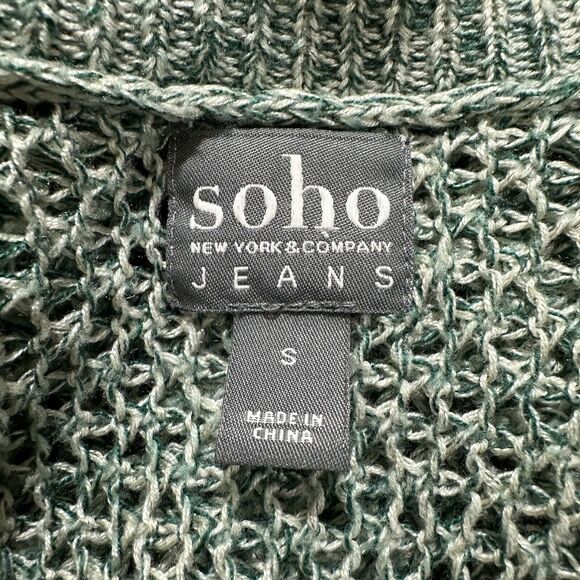 Soho Jeans Women's Small Open Knit Cardigan Open Front Long Sleeve Green Sweater - Picture 3 of 12